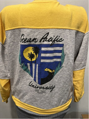 Vintage 80s Ocean Pacific OP Sweatshirt University Surf Colorblock Yellow Grey